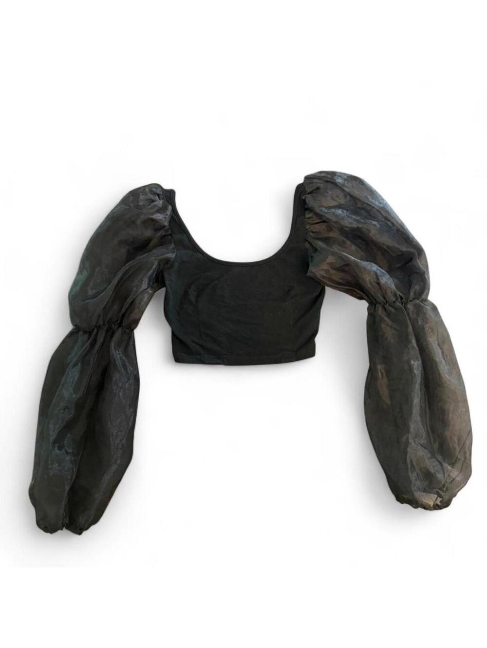 Women's Black and Grey Crop-top